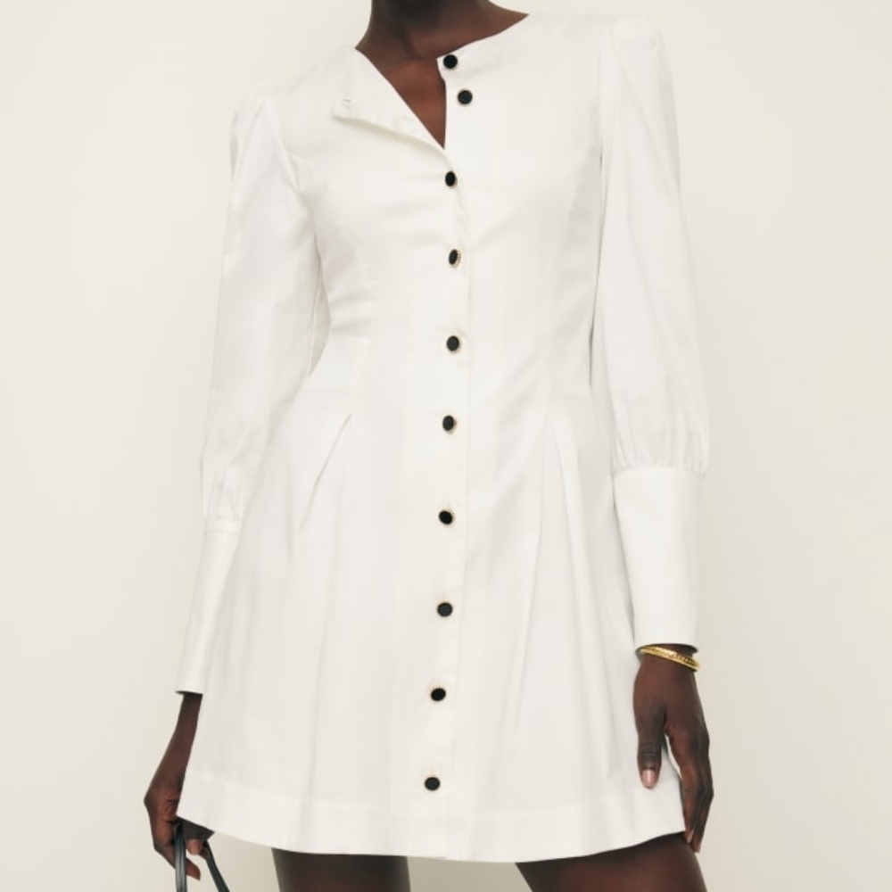 Reformation Lovisa White Long Sleeve Button Dress